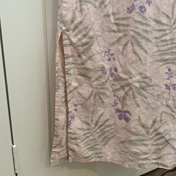 Jane Ashley Medium Linen Cotton Scoop Neck Short Sleeve Pink Purple Maxi Dress - Picture 5 of 11